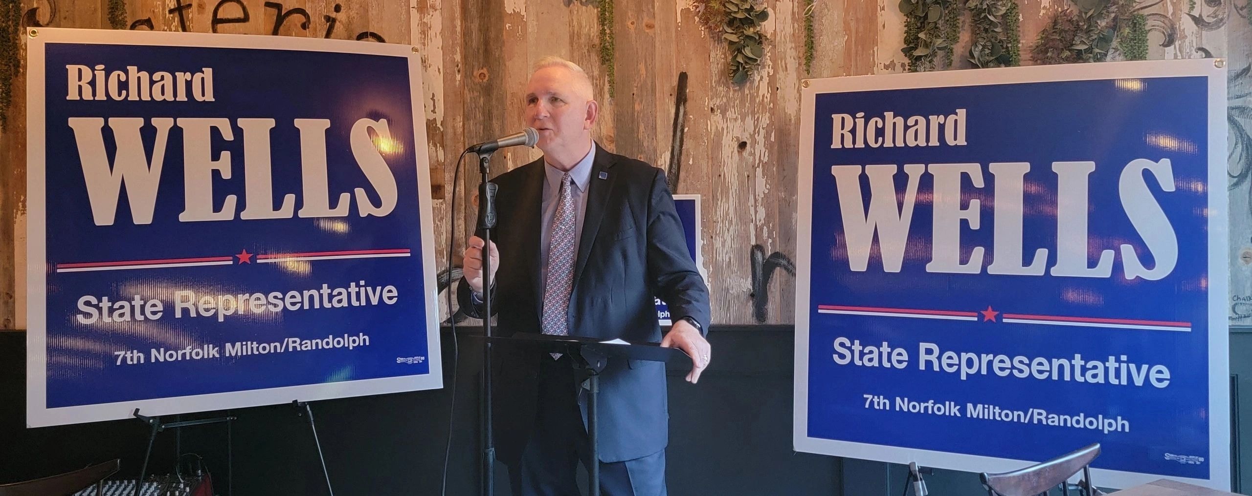 Richard Wells speaking at a campaign kickoff event